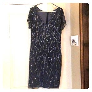Adrianna Papell navy sequined cocktail dress